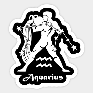 Aquarius - Zodiac Astrology Symbol with Constellation and Water Bearer Design (White on Black Variant) Sticker